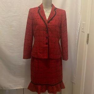 Red skirt suit tweed style